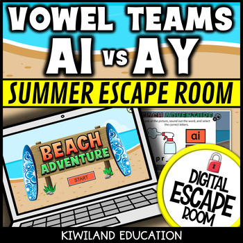 Preview of Vowel Teams AI and AY Activity Summer Digital Escape Room SOR With Long A