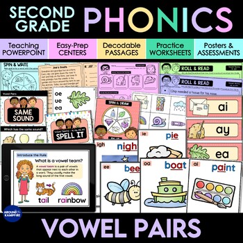 Preview of Vowel Teams Activities, Worksheets, Decodable Passages & Centers