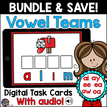 Preview of ai, ay, ea, ee, oa, ow Vowel Team BUNDLE Boom Cards Science of Reading Word Work