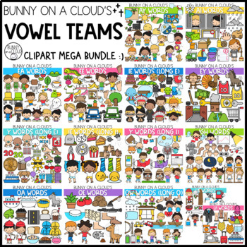 Preview of Vowel Teams Clipart Mega Bundle by Bunny On A Cloud