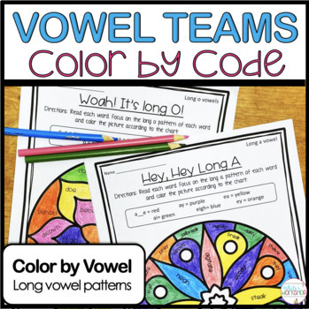 Preview of Vowel Teams Color By Code Worksheets