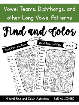 Preview of Vowel Teams/Diphthongs - I SPY PHONICS - Find and Color - SoR Aligned