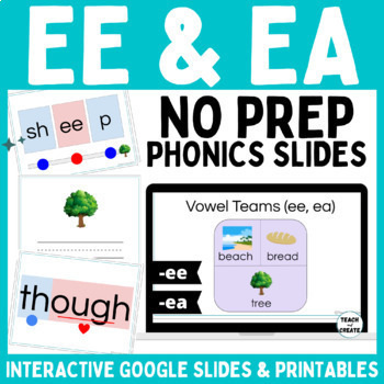 Preview of Vowel Teams EE, EA NO PREP Digital Slides with PRINTABLES & Phonics Games