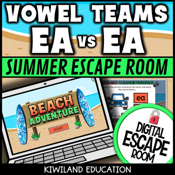 Preview of Vowel Teams EE and EA Activity Summer Digital Escape Room SOR With Long E