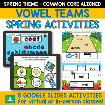 Preview of Vowel Teams Google Slides Games | 2nd Grade Spring Activities