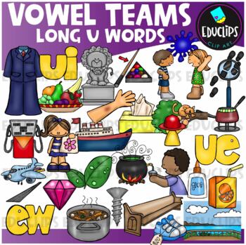 Preview of Vowel Teams - Long u Clip Art Set {Educlips Clipart}