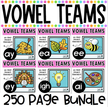 Preview of Vowel Teams No Prep Printables Bundle: ai, ay, ea, ee, igh, oa, oe & more!
