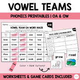 Vowel Teams OA & OW | Phonics Printables | Worksheets | Word Work