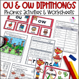 OU and OW Diphthongs Phonics Worksheets, Word Sorts, and W