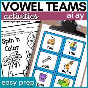 Preview of AI AY Worksheets and Phonics Activities - Long A Vowel Teams