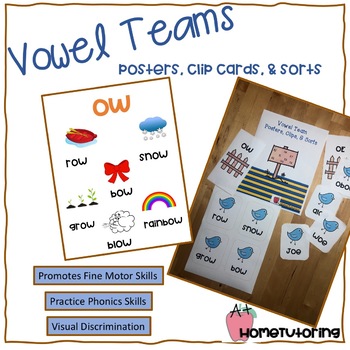 Preview of Vowel Teams Posters, Clip Cards, & Sorting Activities