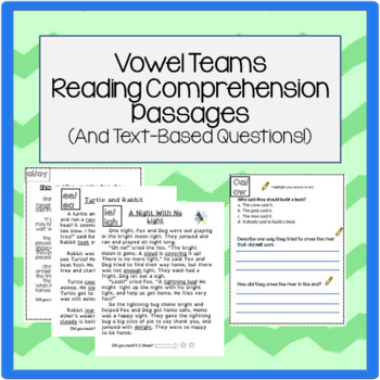 Preview of Vowel Teams Reading Comprehension Passages