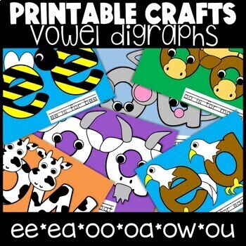 Preview of Vowel Digraph Letter Crafts | EE EA OO OA OW OU AI IGH long vowel team activity