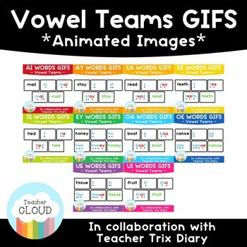 Preview of Vowel Teams Words GIFS Growing BUNDLE ($35 value)