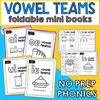 Preview of Vowel Teams Worksheets Mini Books Vowel Team Phonics Centers