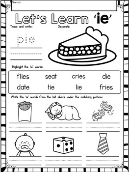 IE Vowel Teams (Long I Sound) No Prep Phonics Printables with Color Posters