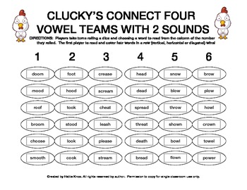 Preview of Clucky's Connect 4: Vowel Teams Board Game- Orton Gillingham Phonics/Reading