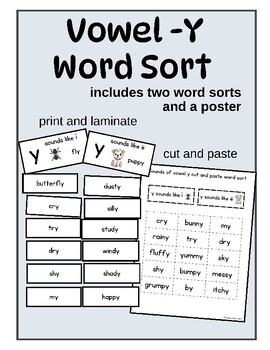 Preview of Vowel Y - Word Sort - Long i & Long e