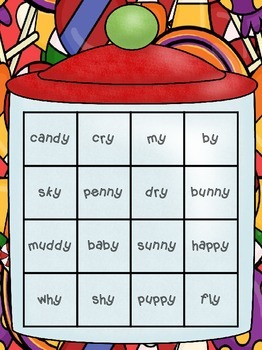 Vowel Y words- Candy Crush! (long e/long i)) by Rebecca Rhett NBCT