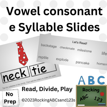 Preview of Vowel consonant e syllable lesson slides (silent e): Read, Divide, Play