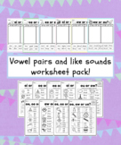 Vowel pairs and like sounds worksheets (ai, ay, ee, ea, oi