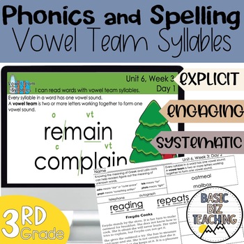 Preview of Vowel team syllables digital and print phonics and spelling lessons