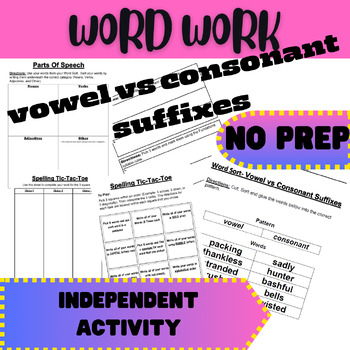 Preview of Vowel vs Consonant Suffixes, Independent Word Work Activities 