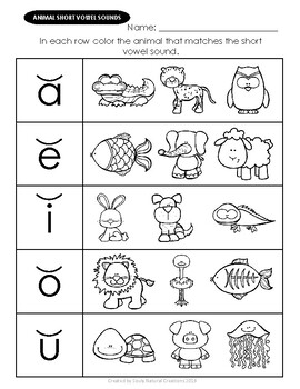 Vowels ANIMAL Worksheets by Souly Natural Creations | TPT