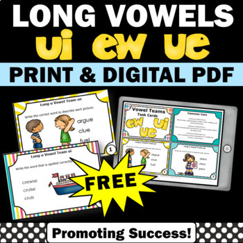 Preview of FREE Long u Vowel Teams Games Digraphs ew eu ei ELA ESL Phonics Centers Practice