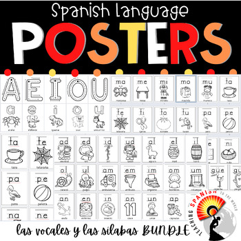 Preview of Vowels and Syllables B&W POSTERS in Spanish BUNDLE