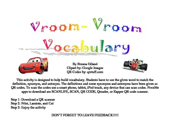 Preview of Vroom Vroom Vocabulary- Synonyms, Antonyms, and Definitions