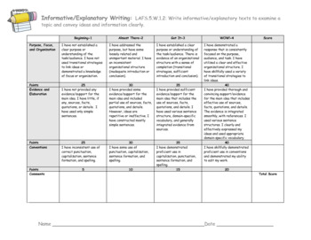 Preview of W.1.2- Informative Explanatory Writing Scale Rubric