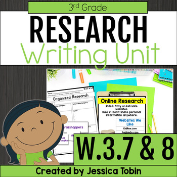 Preview of Research Writing Graphic Organizers Prompts Lessons Rubric 3rd Grade W.3.7 W.3.8