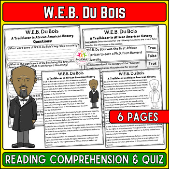 Preview of W.E.B. Du Bois Nonfiction Reading & Quiz | Black History Month Activity, BHM Art