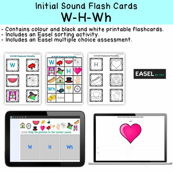 Preview of W - H - Wh Flash Cards for Memory or Sorting & Easel