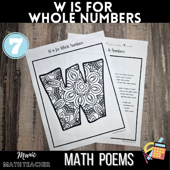 Preview of W is for Whole Numbers - Math & Poems - ABCs - Mindfulness Coloring