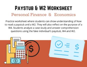 Preview of W2/ Pay-stub Worksheet - Economics & Personal Finance