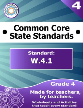 Preview of W.4.1 Fourth Grade Common Core Bundle - Worksheet, Activity, Poster, Assessment