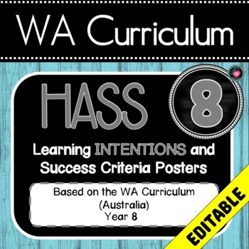 Preview of WA HASS Year 8 Learning INTENTIONS/GOALS Posters & Success Criteria EDITABLE