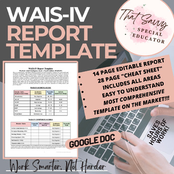 Preview of WAIS-IV Report Template (Google Doc) w/ 28 Page Cheat Sheet- Easy to Use!