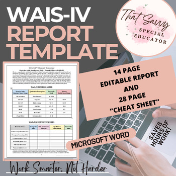 Preview of WAIS-IV Report Template (WORD Doc) w/ 28 Page Cheat Sheet- Easy to Use!