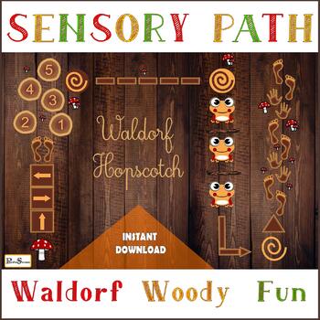 Preview of WALDORF Sensory floor path set, PRINTABLE WOOD Hopscotch, Tree decals