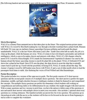 Preview of WALL-E Condensed Movie Guide and Answer Key