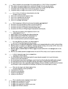 Wall E Film 2008 25 Question Matching And Multiple Choice Quiz