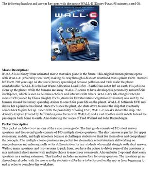 Preview of WALL-E Movie Guide Worksheet and Answers