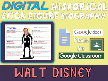 Preview of WALT DISNEY Digital Historical Stick Figure Biography (Google Docs)