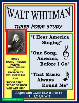 Preview of WALT WHITMAN Three Poem Study - Distance Learning