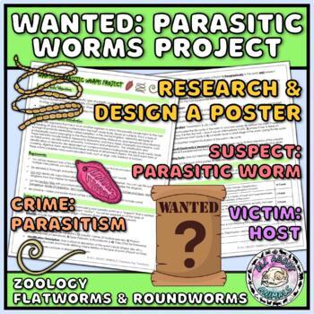 Preview of WANTED Parasitic Worms Project Poster I Zoology Flatworms & Roundworms Lesson