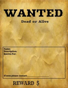 WANTED Poster Template Printable, Fillable or GOOGLE Classroom template