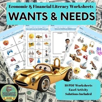 Preview of WANTS & NEEDS - Economic & Financial Literacy Worksheets for K-1st-2nd Grades